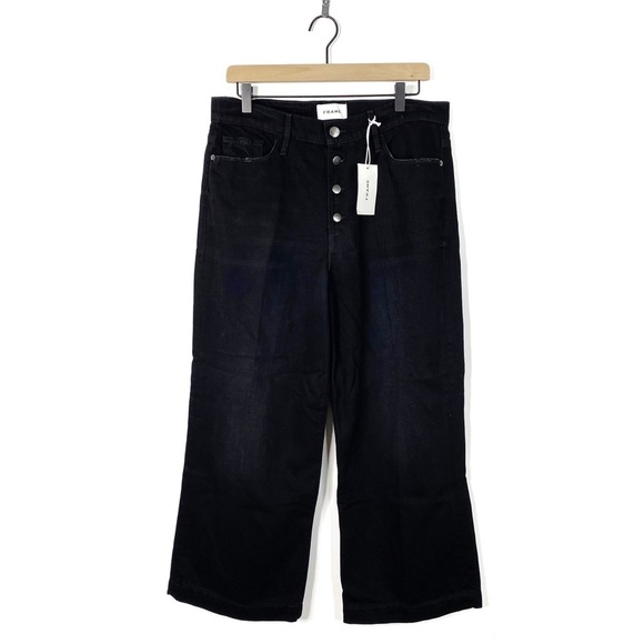 Frame Ali Wide Leg Crop Button Fly Black Jeans 31 - Picture 1 of 11
